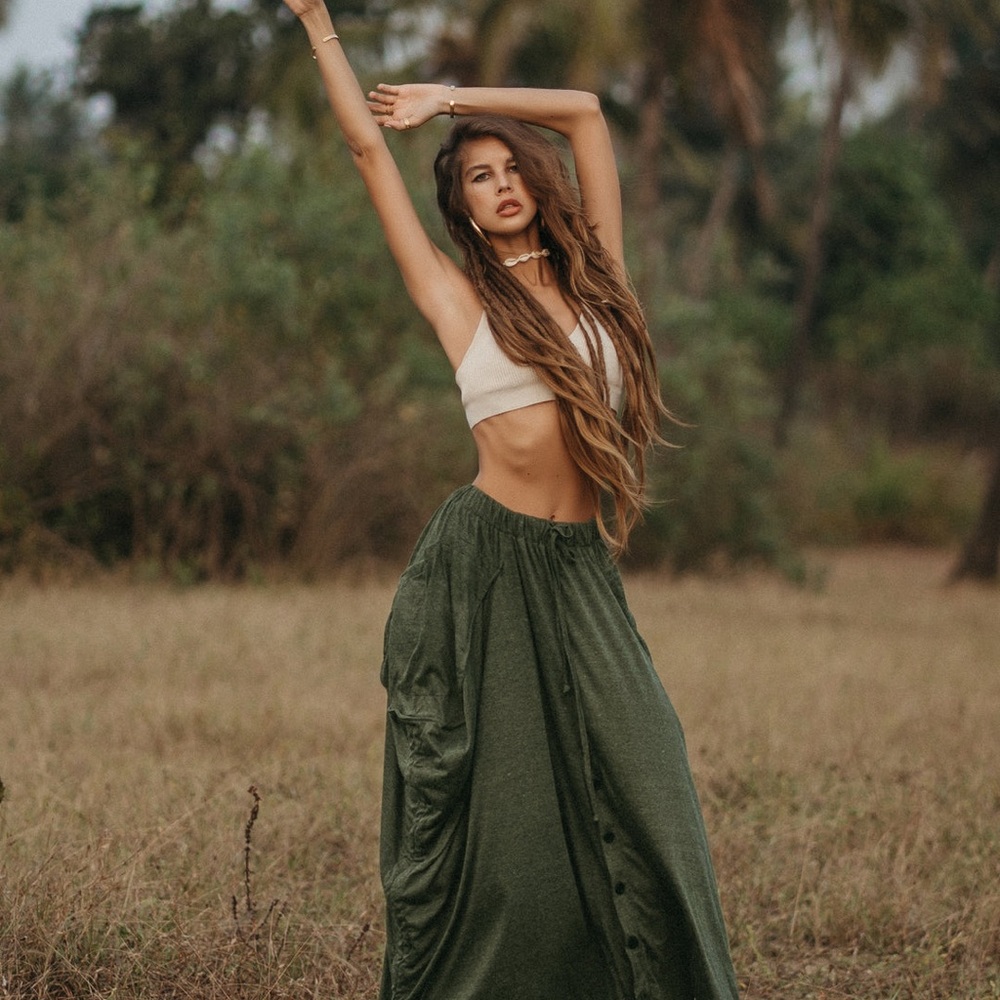 Convertible Maxi Skirt Palazzo Pants , one size fits all, dark green - Picture 3 of 6